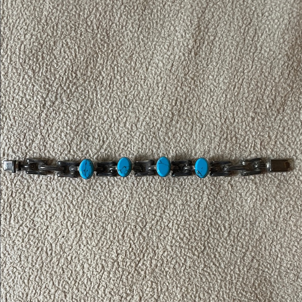 Turquoise and Silver Chain Bracelet